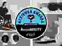 Photo collage with a person in a wheelchair, three Garmin Venu 3 smart watches, a pair of Esight Go eyewear, and the Proclaim Health Custom-Jet Oral Health System.