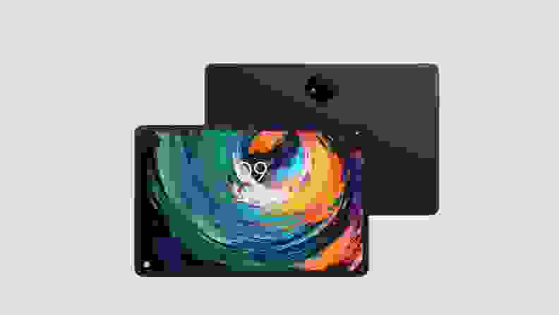Two TCL Nxtpaper 14 Pro tablets presented back-to-back in front of a light blue background.