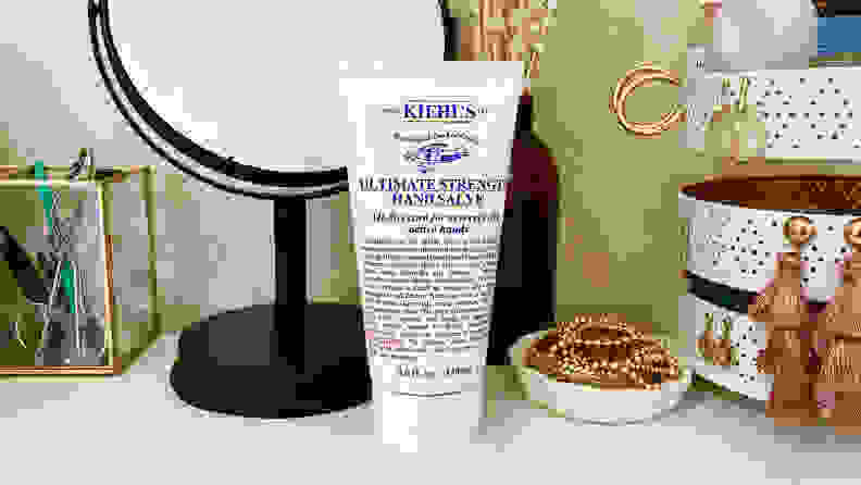 The Kiehl’s Ultimate Strength Hand Salve sitting on the author's vanity.