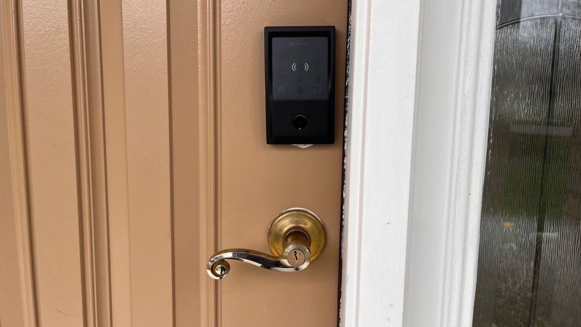 A smart lock on a front door