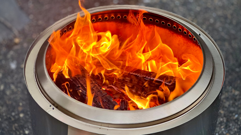 Open flame inside of Solo Stove Fire Pit 2.0