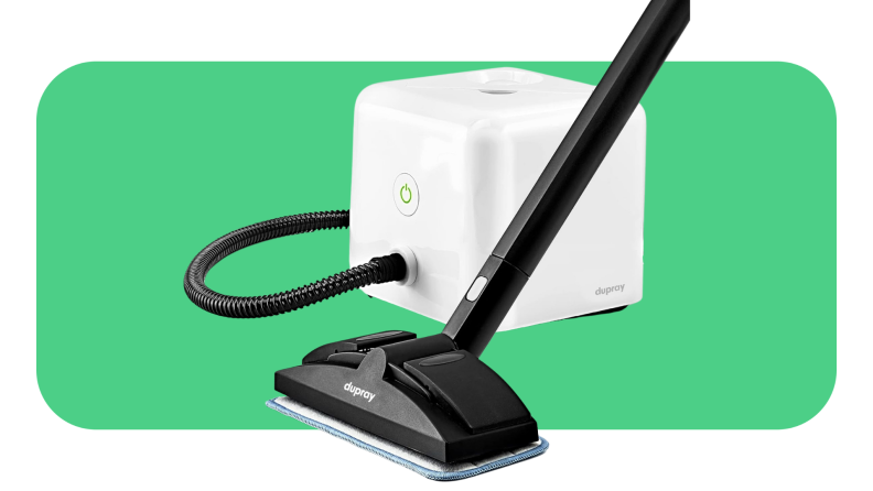 A black and white Dupray Neat Steam Cleaner.