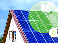 Suburban home with solar panels on roof.