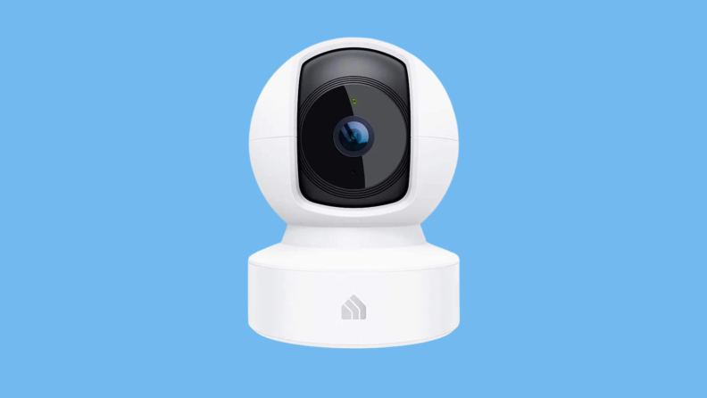 The Kasa Pan Tilt Cam on a blue background