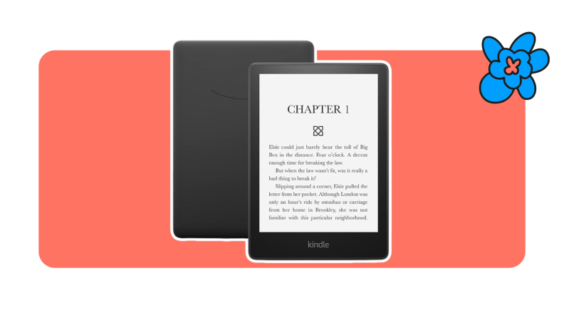 Front and back of a black Kindle Paperwhite e-Reader tablet.