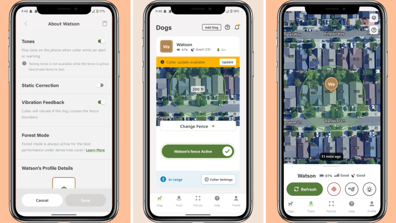 Three smartphone screenshots of the SpotOn Tracker.