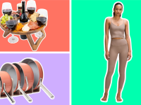 A woman wearing lululemon Align leggings, a Caraway cookware set, and a portable picnic table.